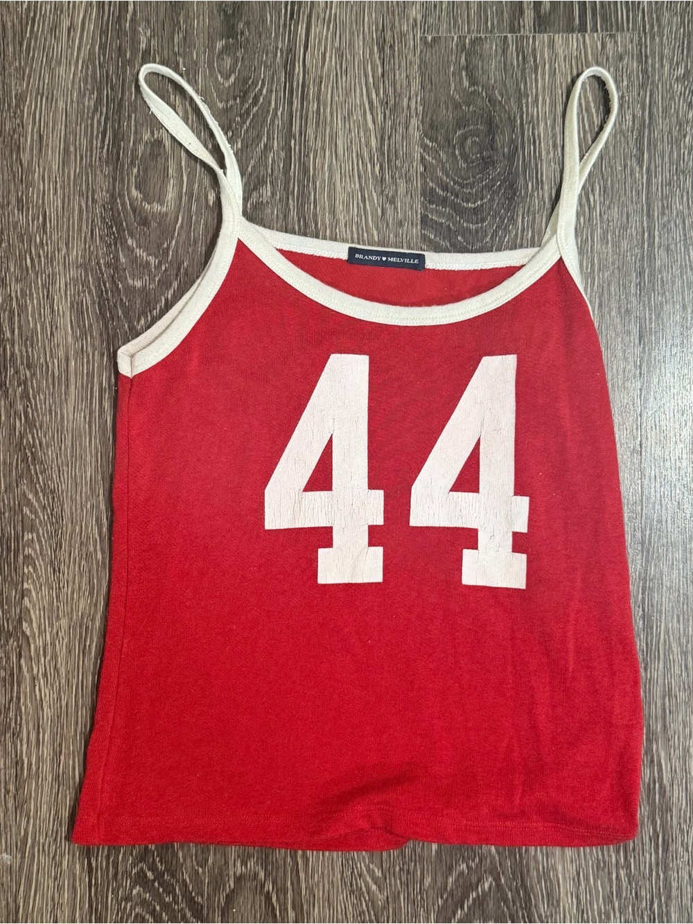 Brandy Melville Red and Cream '44' Racerback Camisole